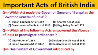 Important acts in modern history/ Important acts of British India/ Government of India Acts/ MCQs/