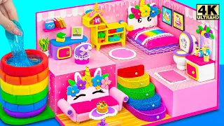 How To Make Pink Unicorn House with Cutest Bed, Rainbow Stairs from Cardboard ❤️ DIY Miniature House