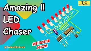 Amazing LED Chaser Circuit using 555 and 74HC595 IC | Shift Resistor