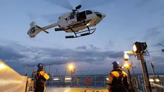 Helicopter winch @ Rentel Offshore Wind farm substation  -  Airbus H145T2