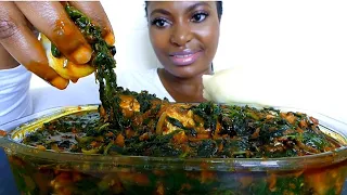 Cook and Eat With Me/ 5 minutes spinach soup And How to make fufu/ Nigerian food mukbang
