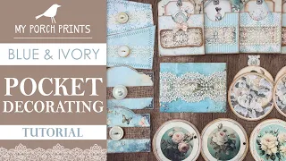 POCKET DECORATING🤍| BLUE & IVORY JUNK JOURNAL | LACE WINDOW | My Porch Prints