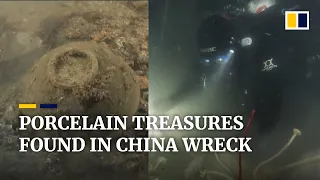 Trove of porcelain pieces recovered from over 700-year-old shipwreck in waters of Chinese coast
