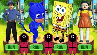 Tag with Ryan PJ Masks Catboy vs Spongebob: Sponge on the Run vs Squid Game Run - All Characters