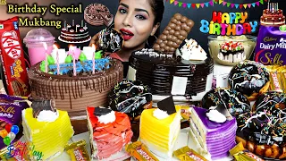 Birthday Special Chocolate Cake,Truffle,Donut,Pineapple Vanilla ice cream Cake ASMR Eating Mukbang