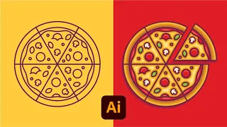 Full Pizza Illustration Tutorial using Adobe Illustrator (No drawing skills needed)