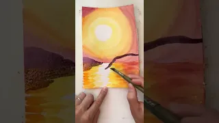Рисуем пейзаж акварелью. Как нарисовать пейзаж. Закат акварелью. Урок рисования. Drawing sunset.