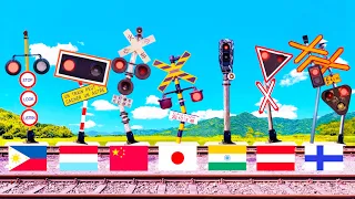 【踏切アニメ】いろんな国のふみきりカンカン6🇵🇭🇱🇺🇨🇳🇯🇵🇮🇳🇦🇹🇫🇮Railroad crossings in various countries6!!