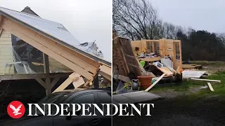 Storm Eunice: Shell of cabin remains standing after roof torn clean off during strong winds