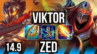 VIKTOR vs ZED (MID) | Rank 1 Viktor, 9/2/8, Godlike, Rank 17 | JP Challenger | 14.9