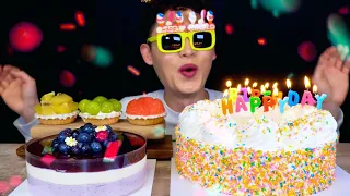 ASMR 봉길이 생일축하🎉대왕 생크림 케이크 블루베리무스케이크 생과일타르트 먹방! Bonggil's Birthday Cake Blueberry Jelly Cake MuKbang!