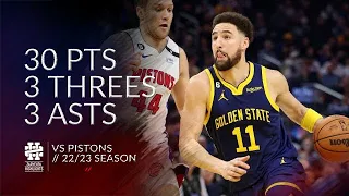 Klay Thompson 30 pts 3 threes 3 asts vs Pistons 22/23 season