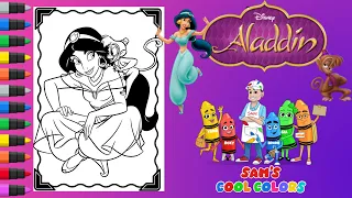 Coloring Disney Princess Jasmine | Disney Princess Jasmine Aladdin Coloring Book Page | Markers