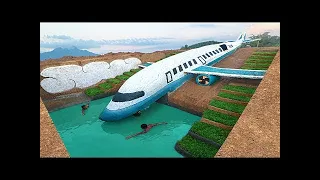 120 Days Build Water Slide Planes Park into Swimming Pool House Underground