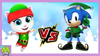 Говорящий Том за Золотом vs Sonic Dash.Рождественская Гонка Эльфов.Анджела против Соника.Кто Круче