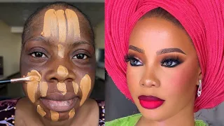 Unbelievable 😳😱👆🏻 Bridal Gele & Makeup Transformation | Makeup Tutorial ✂️💉🔥