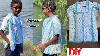 I Crocheted A Granny Summer Hexagon Shirt With Collar For My Son #crochet #hexagon