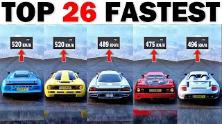 Top 26 Fastest Retro Supercars in Forza Horizon 5 | Extremely Downhill & Top Speed Battle(All Tuned)