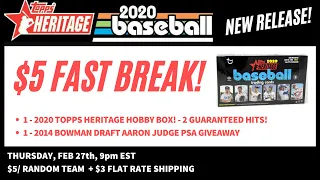 $5 FAST BREAK LIVE! 2020 Topps Heritage! 2 Breaks + PSA Giveaways!