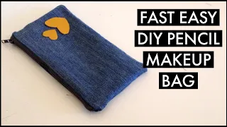 EASY DIY PENCIL MAKE UP BAG OUT OF OLD JEANS/HOW TO. MAKE A PENCIL CASE/RECYCLE/เย็บกระเป๋าใส่ดินสอ