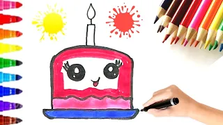 Beautiful cake drawing painting coloring for kids toddlers|How to draw cake |Creative kids draw |