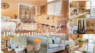 SUMMER REFRESH LIVING AND DINING ROOM| CLEAN AND DECORATE WITH ME| SUMMER DECOR DECORATING IDEAS