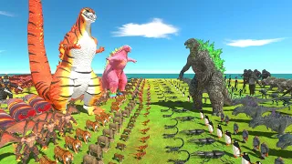 Tiger Godzilla + Rainbow Godzilla VS Dark Godzilla 2021 - Animal Revolt Battle Simulator