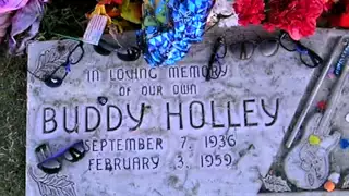 Singing "Three Stars" at Buddy Holly's gravesite, Lubbock, Texas