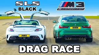 AMG SLS Black v BMW M3: DRAG RACE