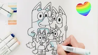 How to Draw A Cute Bluey with Family Happy Moments | Easy drawing and coloring for kids  #art #draw