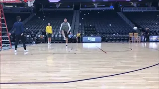 Nikola Jokic shows off his soccer dribbling skills then shows basketball shooting skills 11/23/18