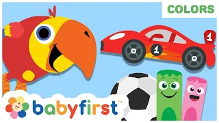 Fun Colors Learning w Larry | Toddler Learning Video | Sports & Vehicles for Babies | BabyFirst TV