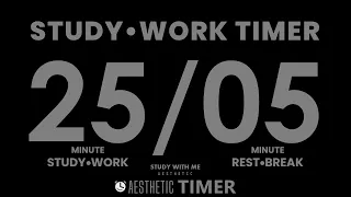 DARK Mode, 25 Minute Study Timer, 2-Hour, 25/5 Timer, Gentle Alarm No Music | AESTHETIC TIMER