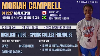 Moriah Campbell (GK) - CO 2027 - Toronto Blizzard Soccer Highlights - March 2024