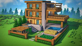Minecraft: How To Make A Modern Wooden Survival House | Tutorial