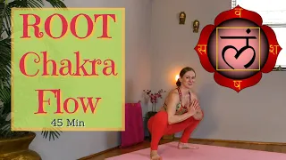 ROOT Chakra Yoga (45 min practice) flow for grounding, STABILITY & release | Twisting Fitness w/Jess