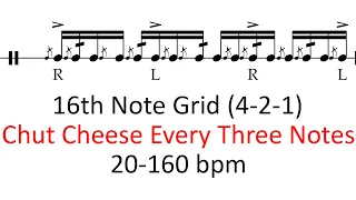 Chut cheese every three notes | 20-160 bpm play-along 16th note grid drum practice sheet music