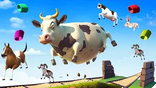 Crazy Cow Parkour - IMPOSSIBLE PARKOUR Games with Cow Horse Pig Sheep Farm Animals Comedy Videos 3D