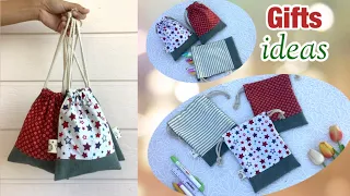 easy Christmas gifts drawstring bag tutorial, 5 minute drawstring bag patterns, diy drawstring bag.