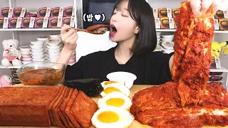 매운 실비김치와 1kg 통스팸에 햇반 몇개 가능?🤔 집밥 먹방