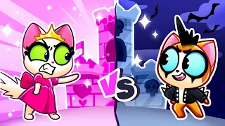 Pink VS Black Castle Challenge💖🖤 Baby Cats Build Playhouse😻Funny Kids Cartoons😻Purr-Purr Stories