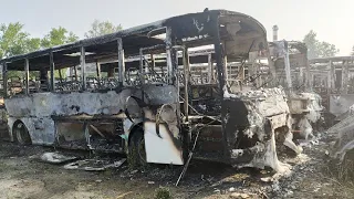 Неизвестный поджег автопарк в Ногинске. Все 37 автобусов и маршруток сгорели до тла