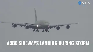 A380 sideways landing during a storm - very high cross winds