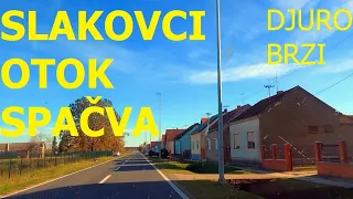 Slakovci - Otok - Spačva, Vukovar, state road D537, driving by car, Croatia, October 2023