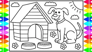 How to Draw a Dog for Kids 💚💙🐶Dog Drawing for Kids | Dog Coloring Pages for Kids