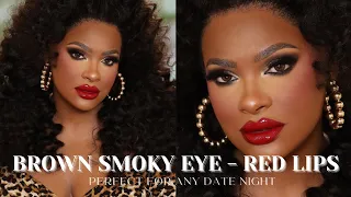 GRWM 🔥🔥🔥: Brown Smokey Eye Makeup with Red Lips!