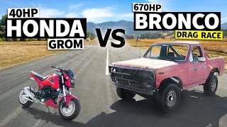 650hp big block Ford Bronco vs 40hp fully-built Honda Grom! // THIS vs THAT