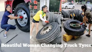 Chinese Women Changing Truck Tyres | Hard Working Women Changing Truck Tyres