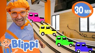 Blippi Races Rainbow Color Toy Cars | Children's Science Museum | Blippi - Learn Colors and Science