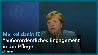 Angela Merkel vor dem Gespräch mit der Konzertierten Aktion Pflege am 27.10.20